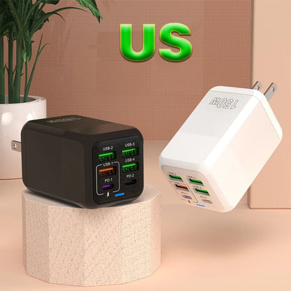 150W 6 - Port Fast USB - C Charger | Super Speed PD QC 4.0 Wall Adapter for iPhone & More - Mirza Finds