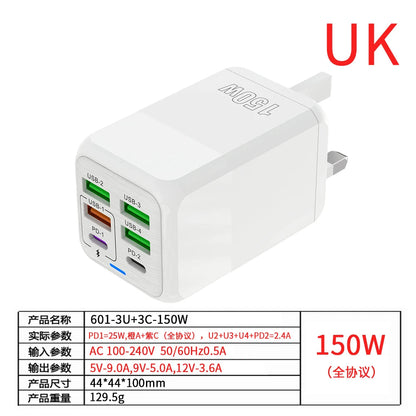 150W 6-Port Fast USB-C Charger | Super Speed PD QC 4.0 Wall Adapter for iPhone & More Mirza Store