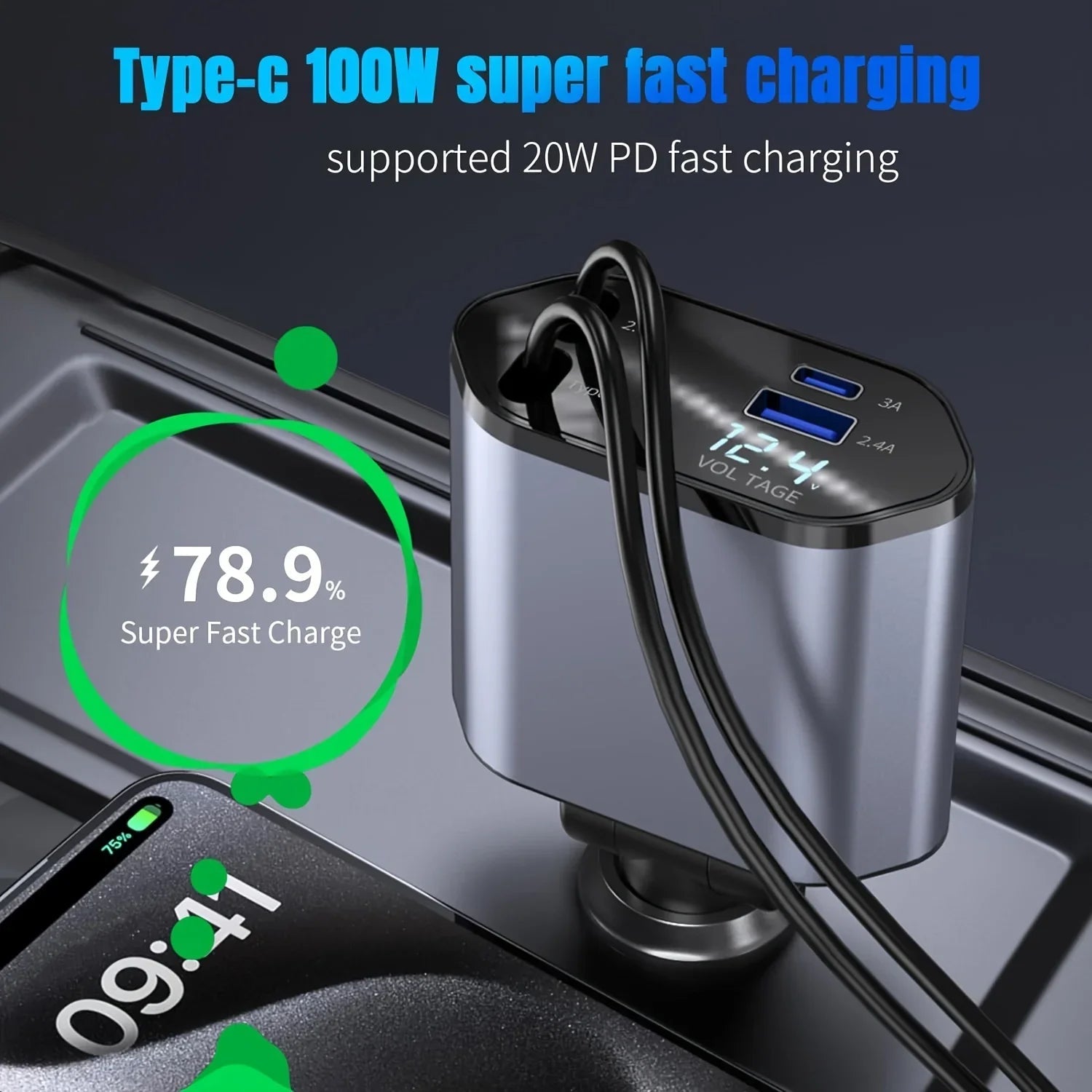 4-in-1 120W Retractable Car Charger Mirza Store