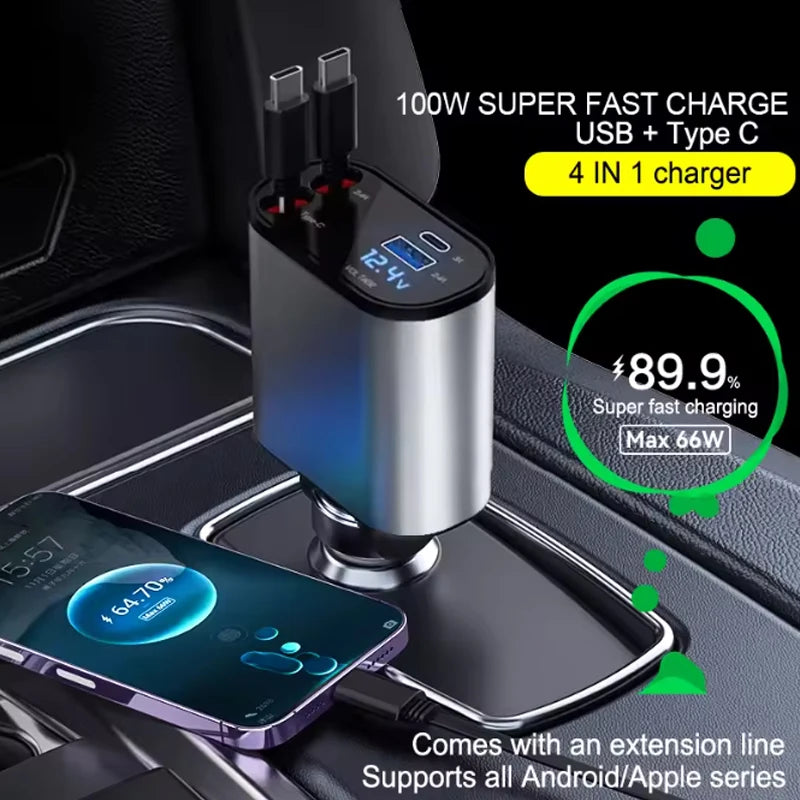 4-in-1 120W Retractable Car Charger Mirza Store