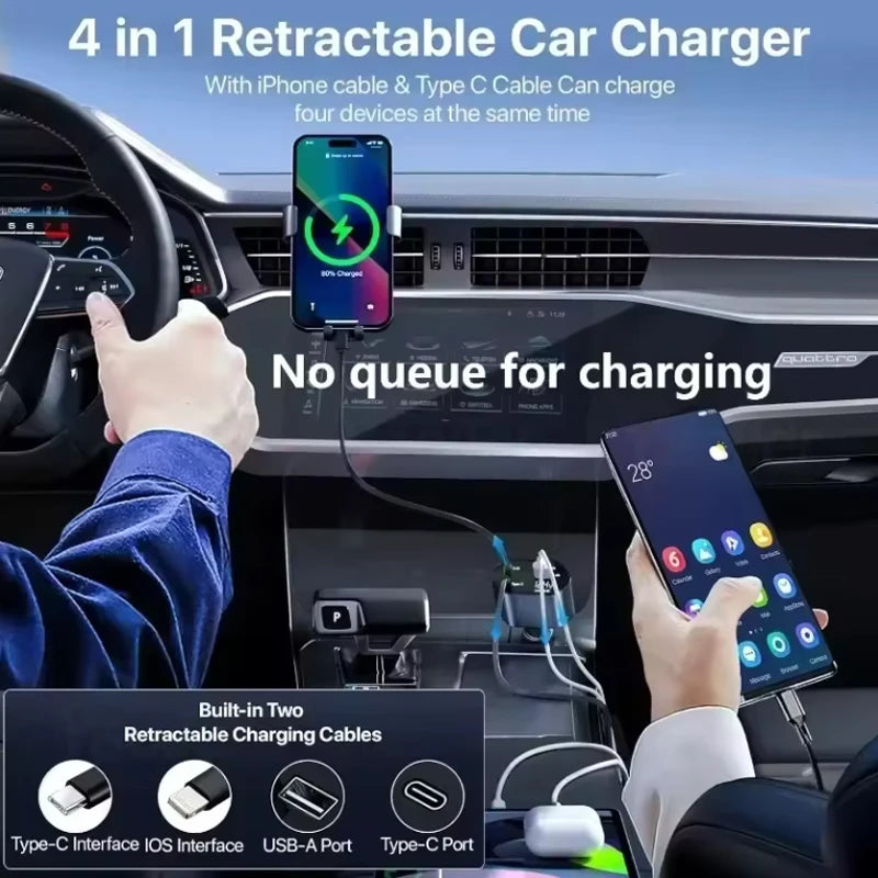 4-in-1 120W Retractable Car Charger Mirza Store