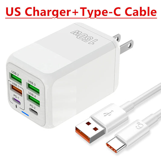 150W 6-Port Fast USB-C Charger | Super Speed PD QC 4.0 Wall Adapter for iPhone & More Mirza Store