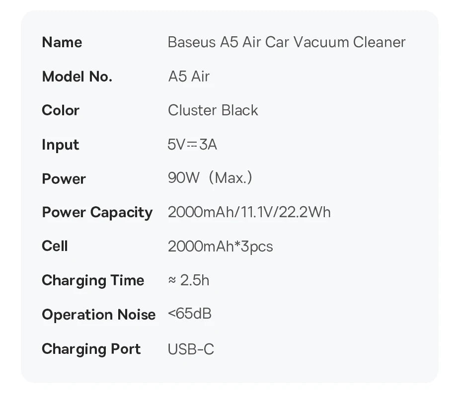 Baseus A5 Air Car Vacuum Mirza Store