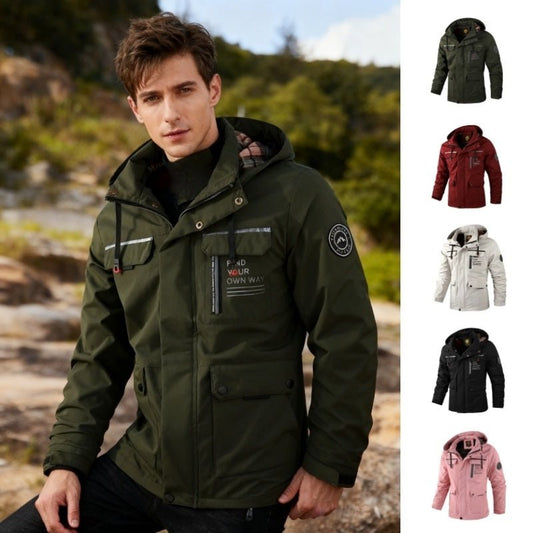 Fashion Men's Casual Windbreaker Jackets Hooded Jacket Man Waterproof Outdoor Soft Shell Winter Coat Clothing Warm Thick Tops - Mirza Finds