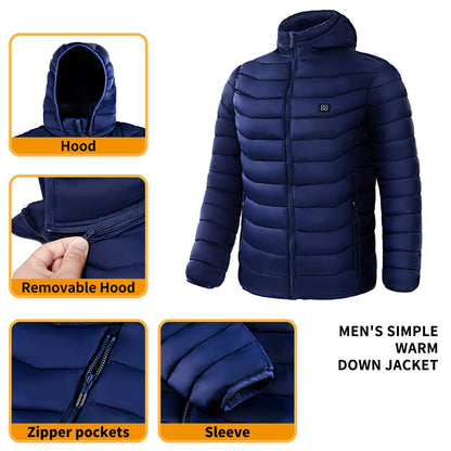Men Heated Puffer Jacket Electric Heating Coat Insulated Hood Windbreaker 9Heat Zones - Mirza Finds