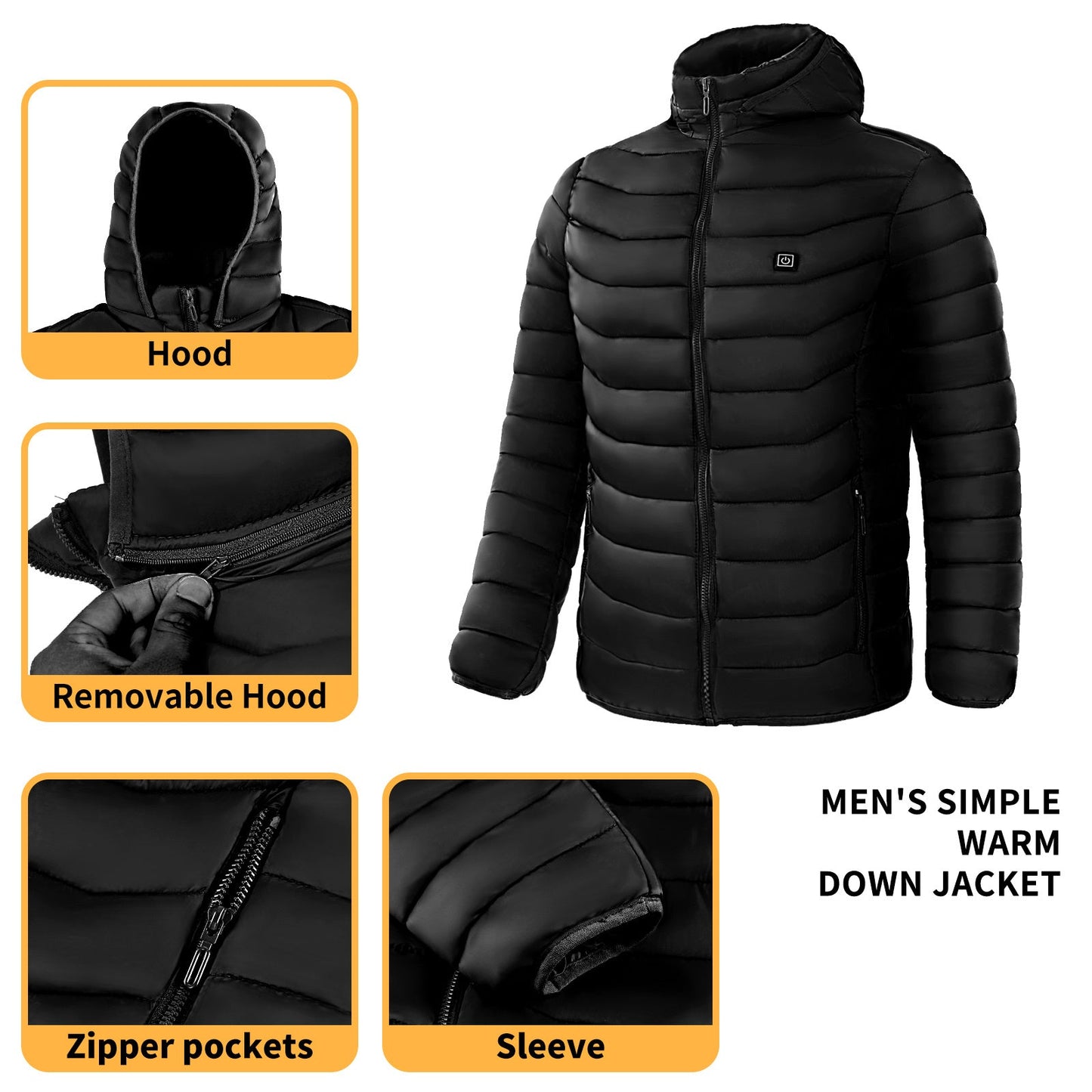 Men Heated Puffer Jacket Electric Heating Coat Insulated Hood Windbreaker 9Heat Zones - Mirza Finds