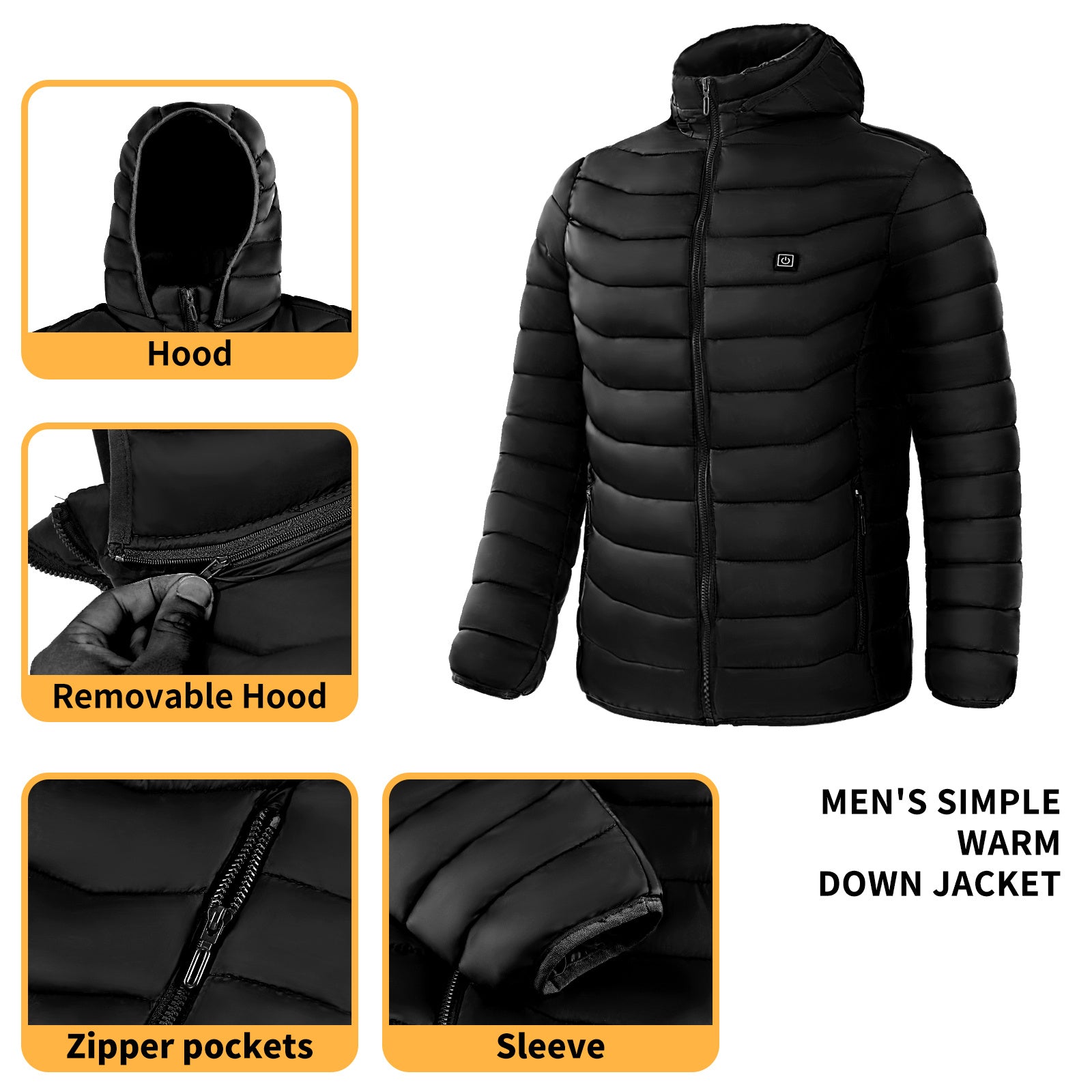 Men Heated Puffer Jacket Electric Heating Coat Insulated Hood Windbreaker 9Heat Zones - Mirza Finds