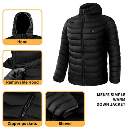 Men Heated Puffer Jacket Electric Heating Coat Insulated Hood Windbreaker 9Heat Zones - Mirza Finds