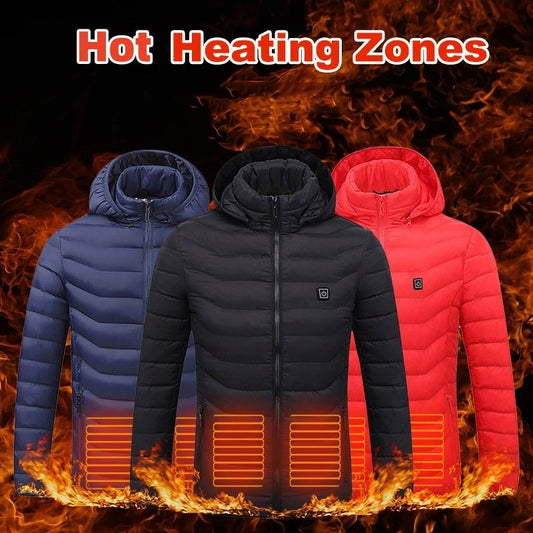 Men Heated Puffer Jacket Electric Heating Coat Insulated Hood Windbreaker 9Heat Zones - Mirza Finds