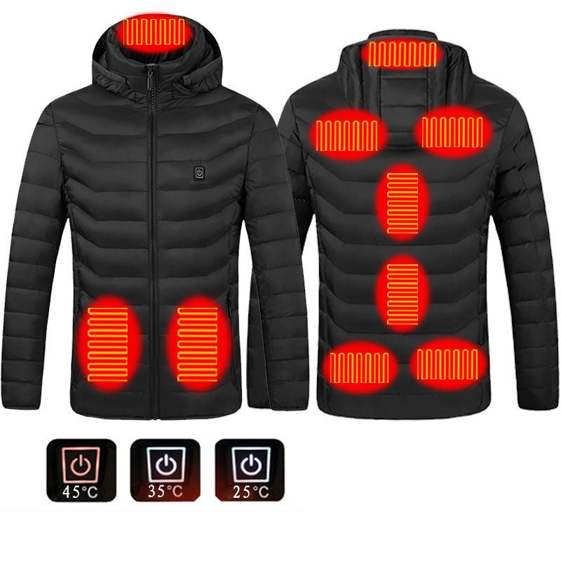 Men Heated Puffer Jacket Electric Heating Coat Insulated Hood Windbreaker 9Heat Zones - Mirza Finds