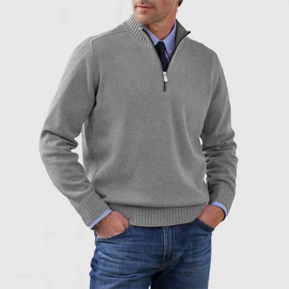 Men's Stand Collar Zipper Sweater Winter Fashion Solid Color Long Sleeve Knitted Top Clothing - Mirza Finds
