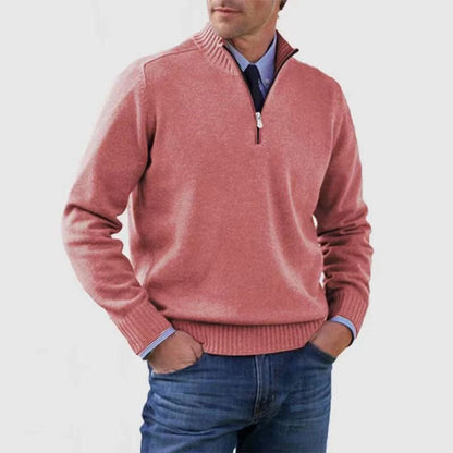 Men's Stand Collar Zipper Sweater Winter Fashion Solid Color Long Sleeve Knitted Top Clothing - Mirza Finds