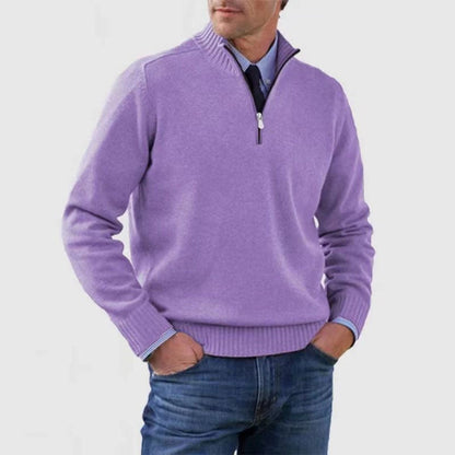 Men's Stand Collar Zipper Sweater Winter Fashion Solid Color Long Sleeve Knitted Top Clothing - Mirza Finds