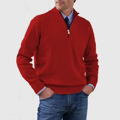 Men's Stand Collar Zipper Sweater Winter Fashion Solid Color Long Sleeve Knitted Top Clothing - Mirza Finds