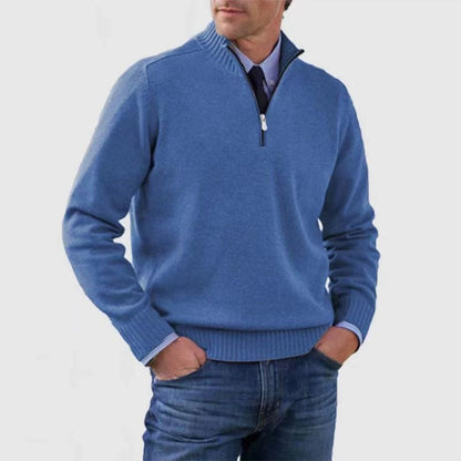Men's Stand Collar Zipper Sweater Winter Fashion Solid Color Long Sleeve Knitted Top Clothing - Mirza Finds