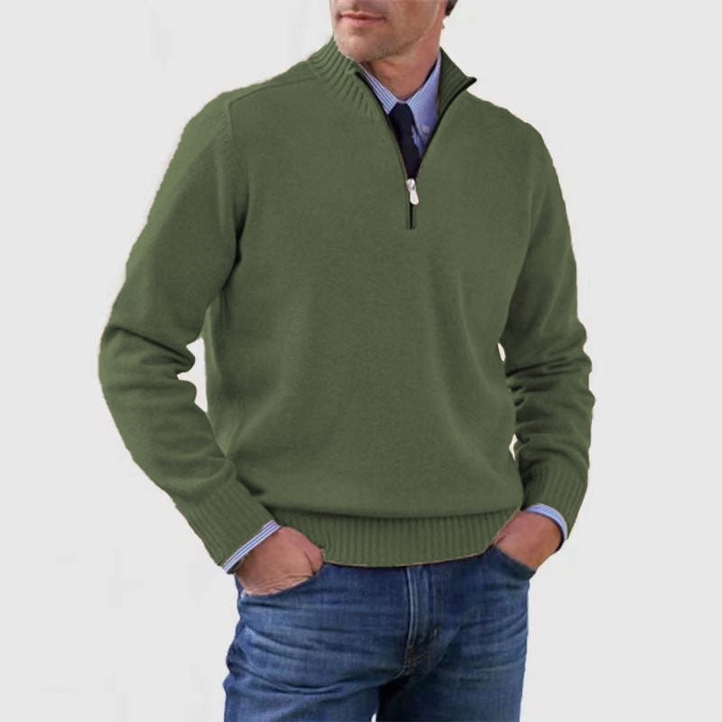 Men's Stand Collar Zipper Sweater Winter Fashion Solid Color Long Sleeve Knitted Top Clothing - Mirza Finds