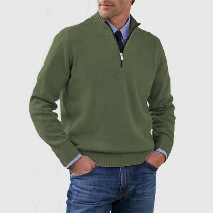 Men's Stand Collar Zipper Sweater Winter Fashion Solid Color Long Sleeve Knitted Top Clothing - Mirza Finds