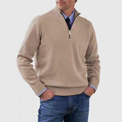 Men's Stand Collar Zipper Sweater Winter Fashion Solid Color Long Sleeve Knitted Top Clothing - Mirza Finds