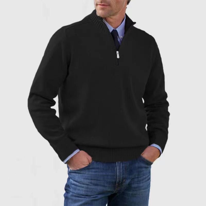 Men's Stand Collar Zipper Sweater Winter Fashion Solid Color Long Sleeve Knitted Top Clothing - Mirza Finds