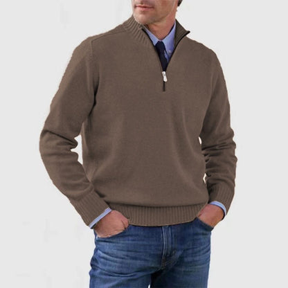 Men's Stand Collar Zipper Sweater Winter Fashion Solid Color Long Sleeve Knitted Top Clothing - Mirza Finds