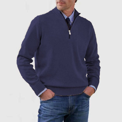 Men's Stand Collar Zipper Sweater Winter Fashion Solid Color Long Sleeve Knitted Top Clothing - Mirza Finds