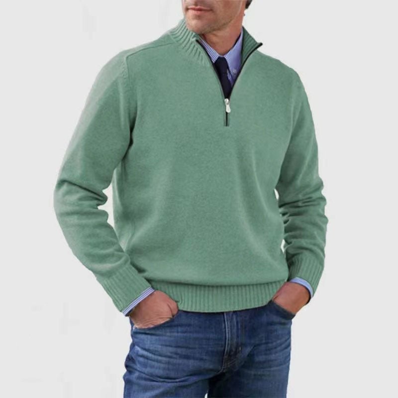 Men's Stand Collar Zipper Sweater Winter Fashion Solid Color Long Sleeve Knitted Top Clothing - Mirza Finds