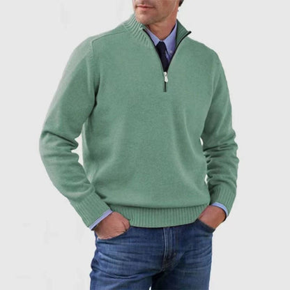 Men's Stand Collar Zipper Sweater Winter Fashion Solid Color Long Sleeve Knitted Top Clothing - Mirza Finds