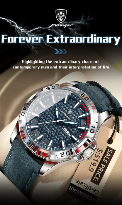 POEDAGAR Luxury Men’s Leather Watch - Mirza Finds