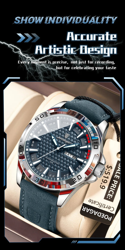 POEDAGAR Luxury Men’s Leather Watch - Mirza Finds