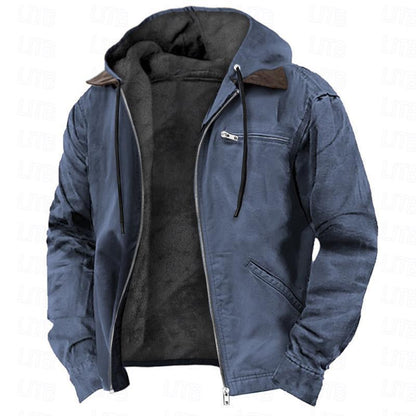 Winter Hooded Coat With Pockets Fashion Warm Fleece Zip - up Jacket Casual Outwear Men's Clothing - Mirza Finds