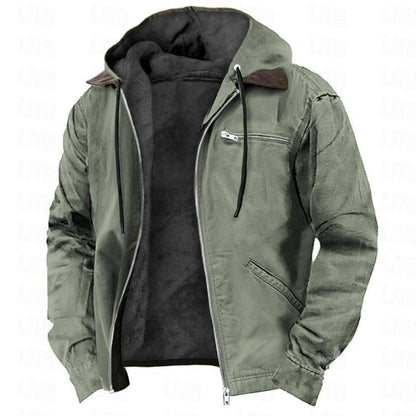 Winter Hooded Coat With Pockets Fashion Warm Fleece Zip - up Jacket Casual Outwear Men's Clothing - Mirza Finds