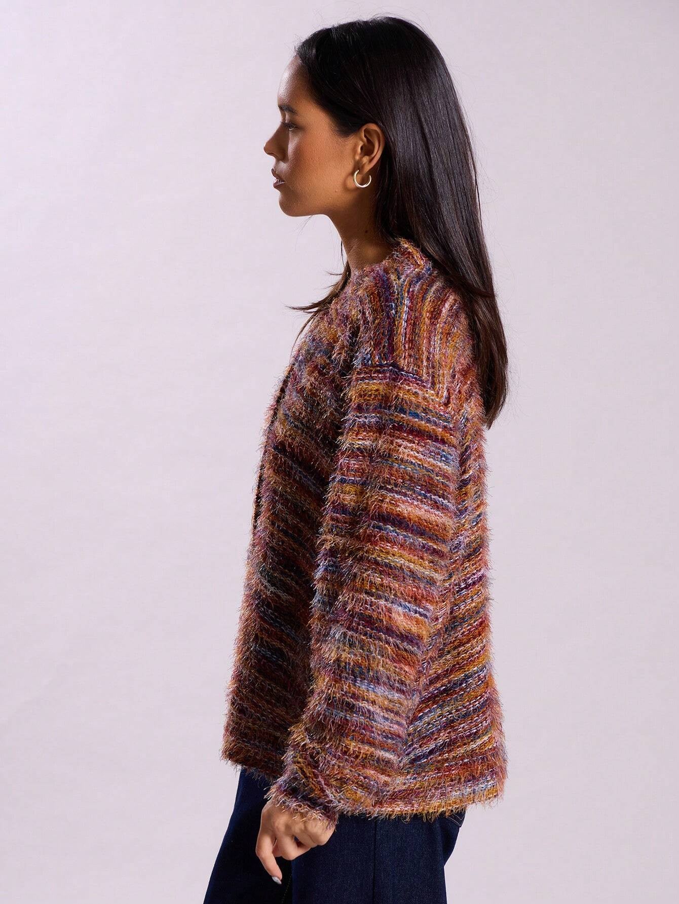 Winter Stripe Knitted Sweater Ins Button Cardigan Long Sleeved V - neck Cropped Tops For Women - Mirza Finds