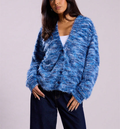 Winter Stripe Knitted Sweater Ins Button Cardigan Long Sleeved V - neck Cropped Tops For Women - Mirza Finds